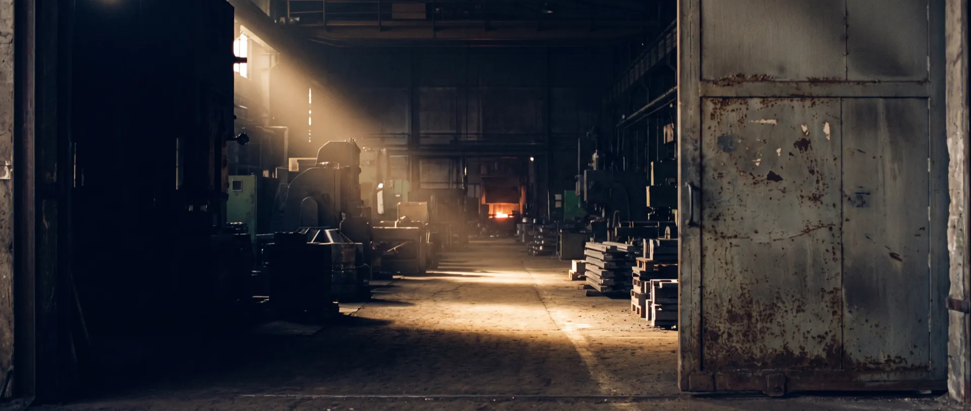 Manufacturing — warm light through an open door